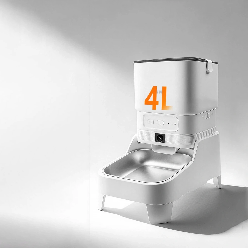 Distributeur croquette automatique connecté caméra intégrée capacité 4 litres blanc