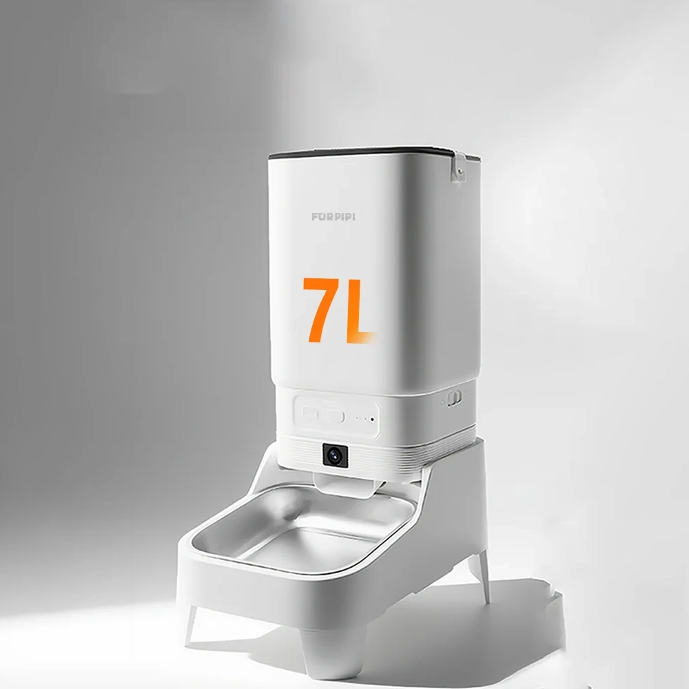 Distributeur croquette automatique connecté caméra intégrée capacité 7 litres blanc