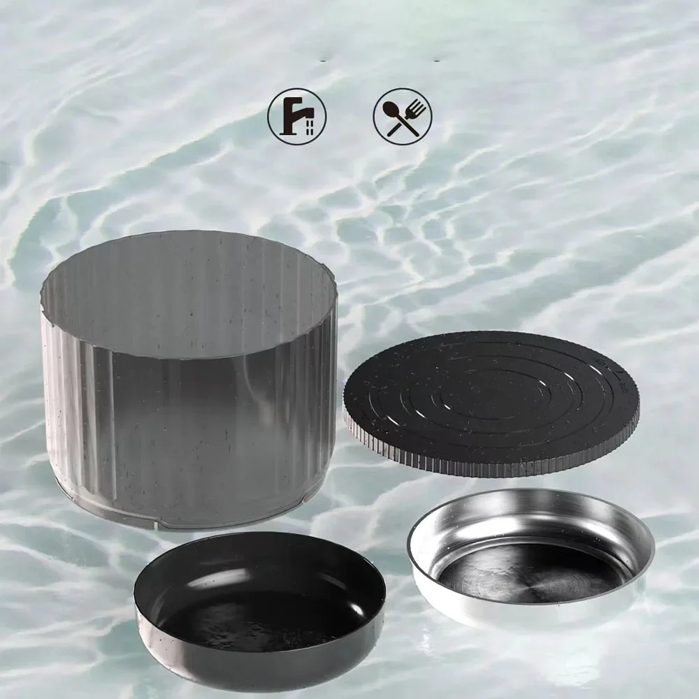 Pièces détachées du nourrisseur : réservoir transparent, couvercle, gamelle inox et fond noir