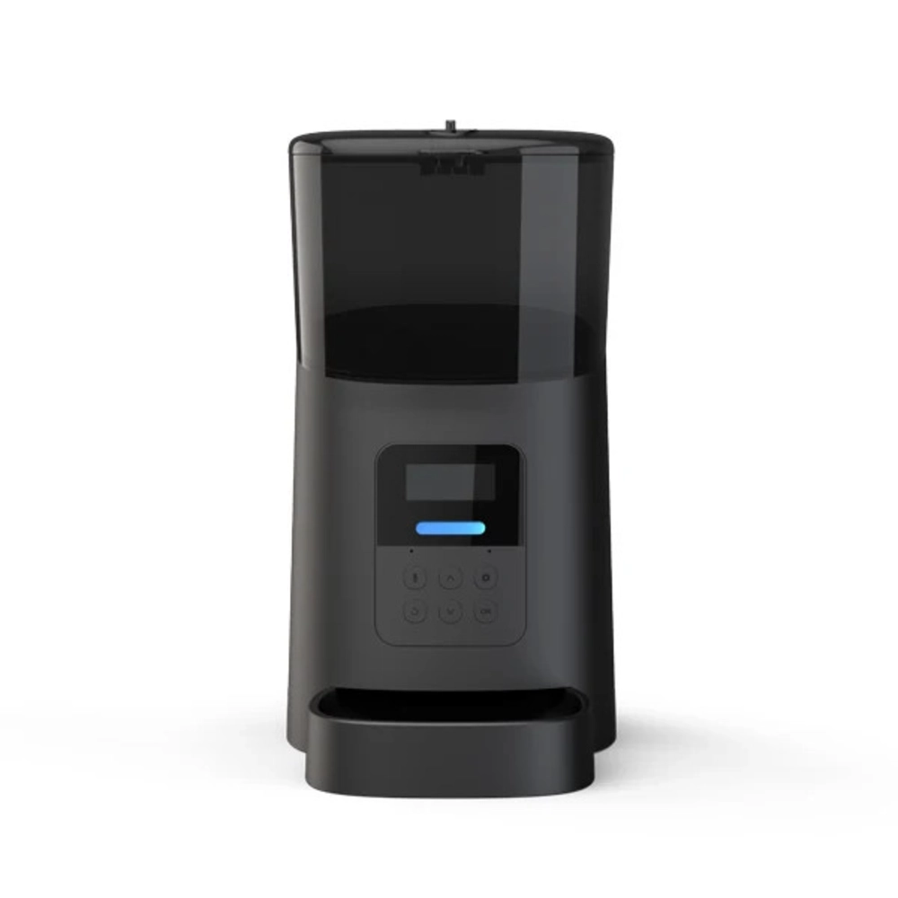 Distributeur automatique croquettes chien couleur noire avec écran LCD et boutons de programmation