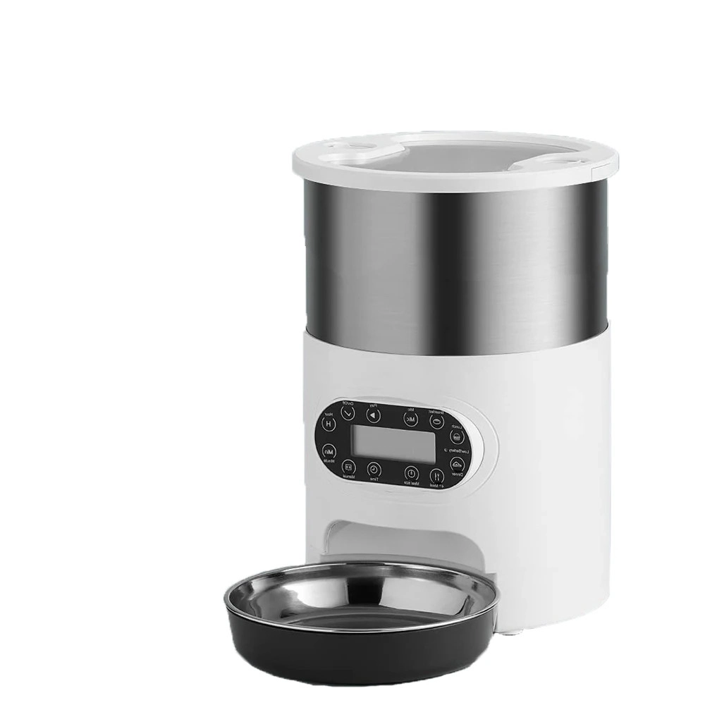 Distributeur croquette automatique inox écran LCD avec gamelle simple fond noir