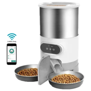 Distributeur croquette double gamelle inox vocal chat connecté automatique 3L