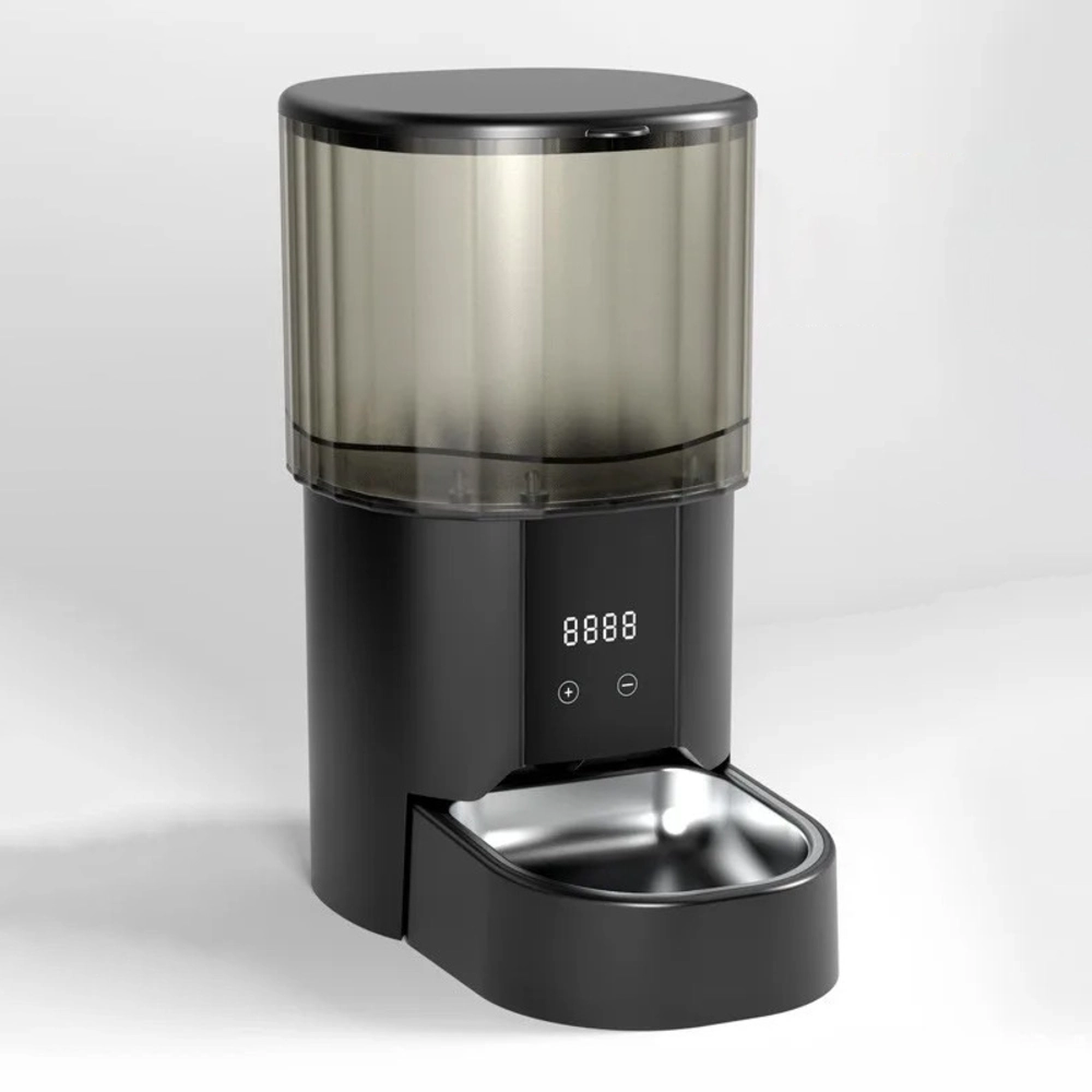 Distributeur croquette automatique connecté pour chat coloris noir avec bol inox et écran LCD