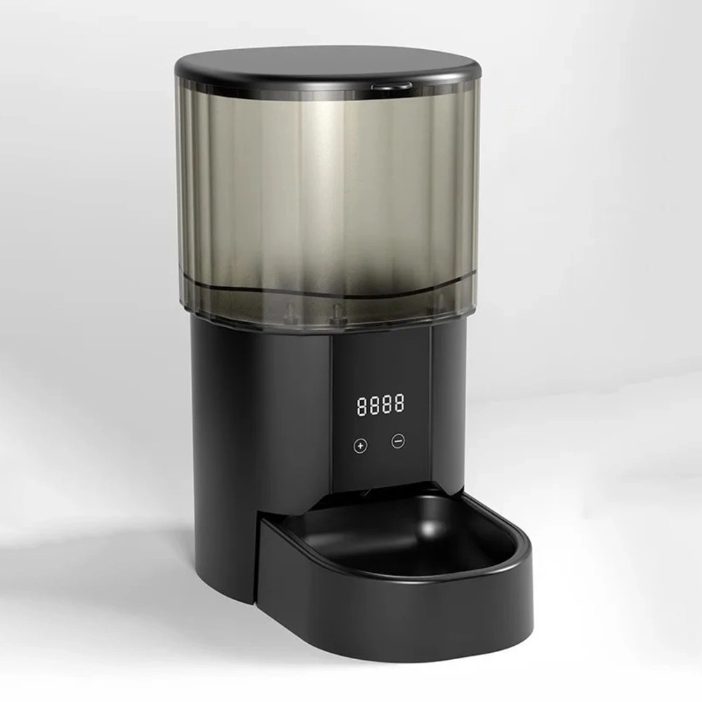 Distributeur croquettes chat automatique noir réservoir fumé écran LCD bol amovible