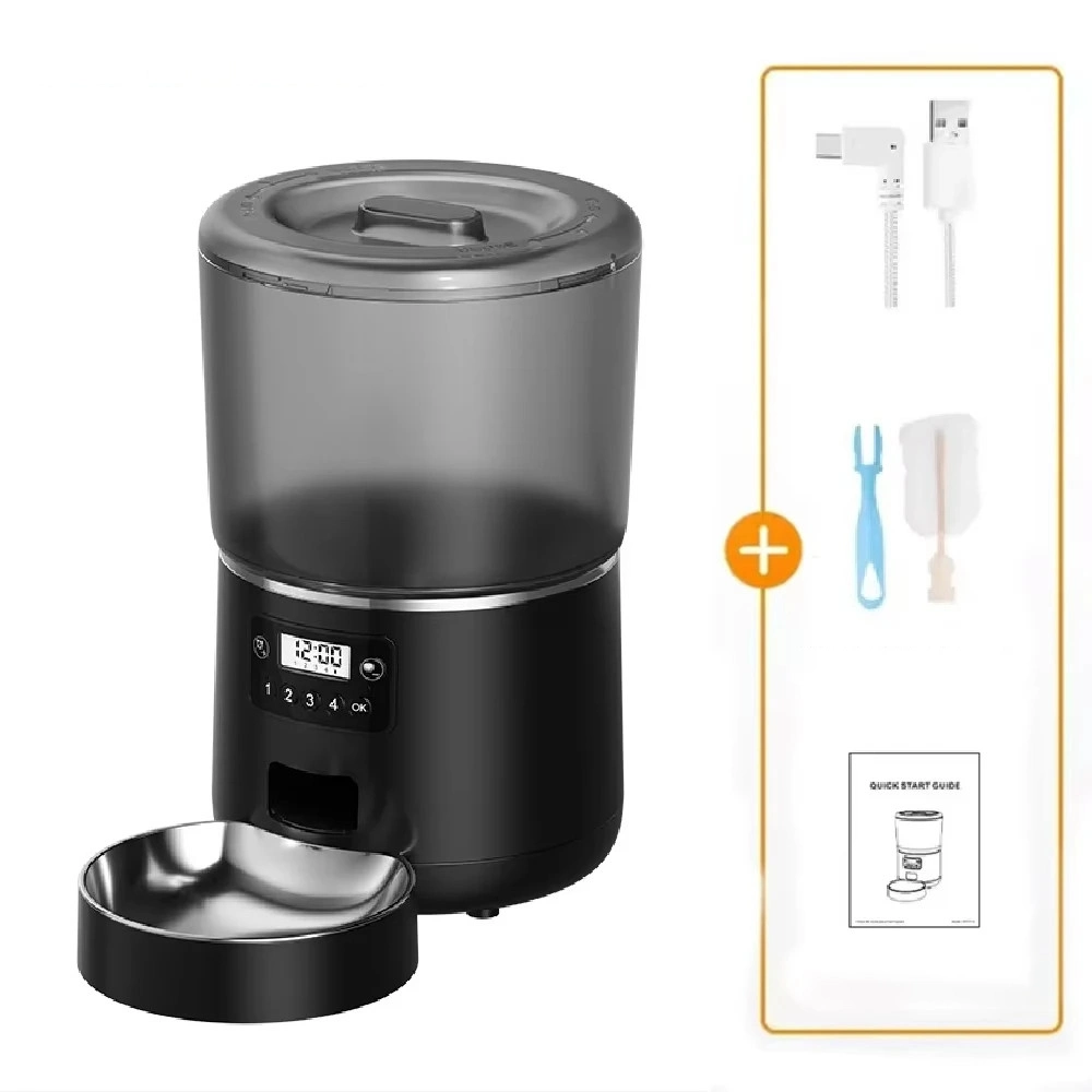 Distributeur croquettes automatique noir pour chien avec programmation 4 repas par jour
