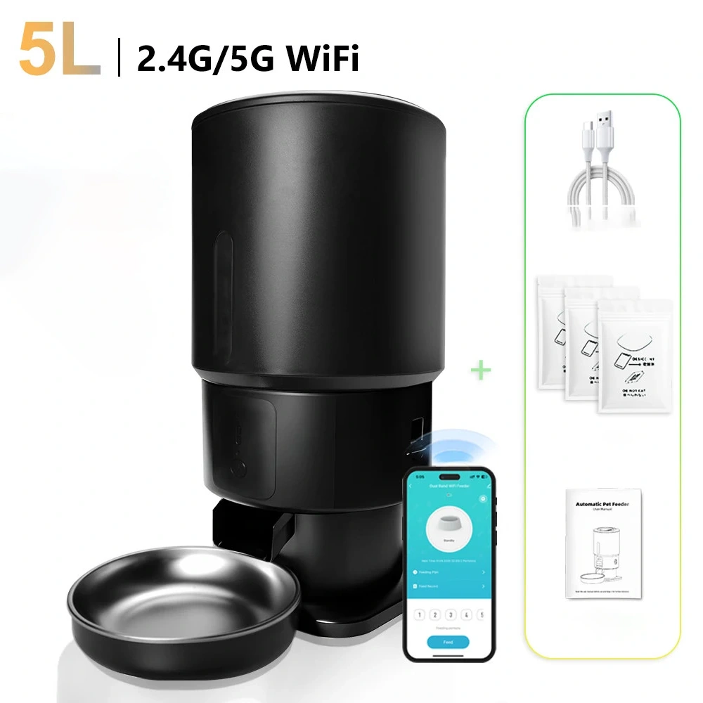 Nourrisseur automatique chat 5L tout noir avec application de programmation sur smartphone