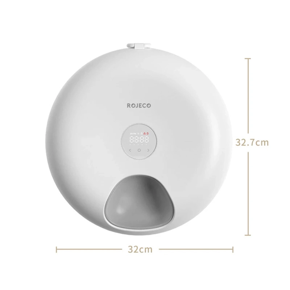Vue de face du distributeur automatique Rojeco blanc avec dimensions 32 cm x 32,7 cm indiquées