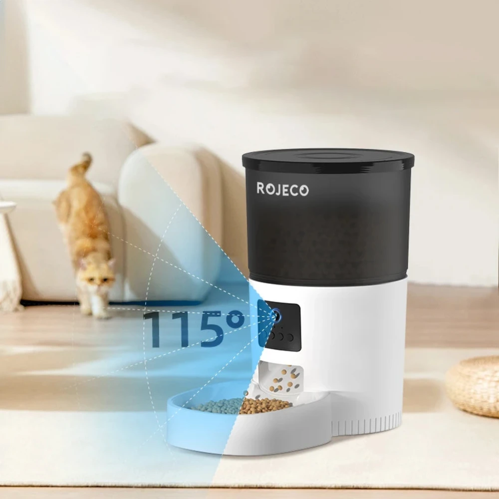 Distributeur Rojeco avec champ de vision caméra intégrée à 115 degrés pour chat