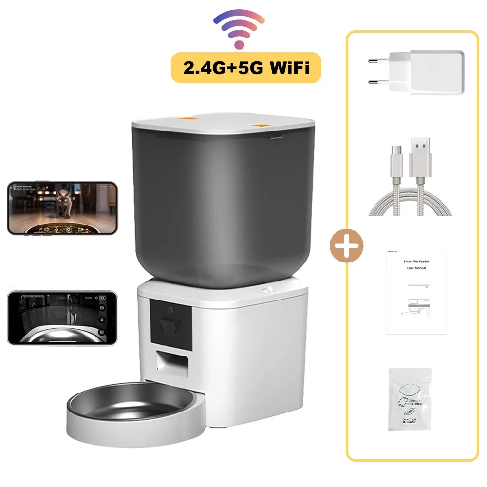Distributeur croquette Furpipi 8L blanc connecté WiFi avec bol inox et accessoires livrés