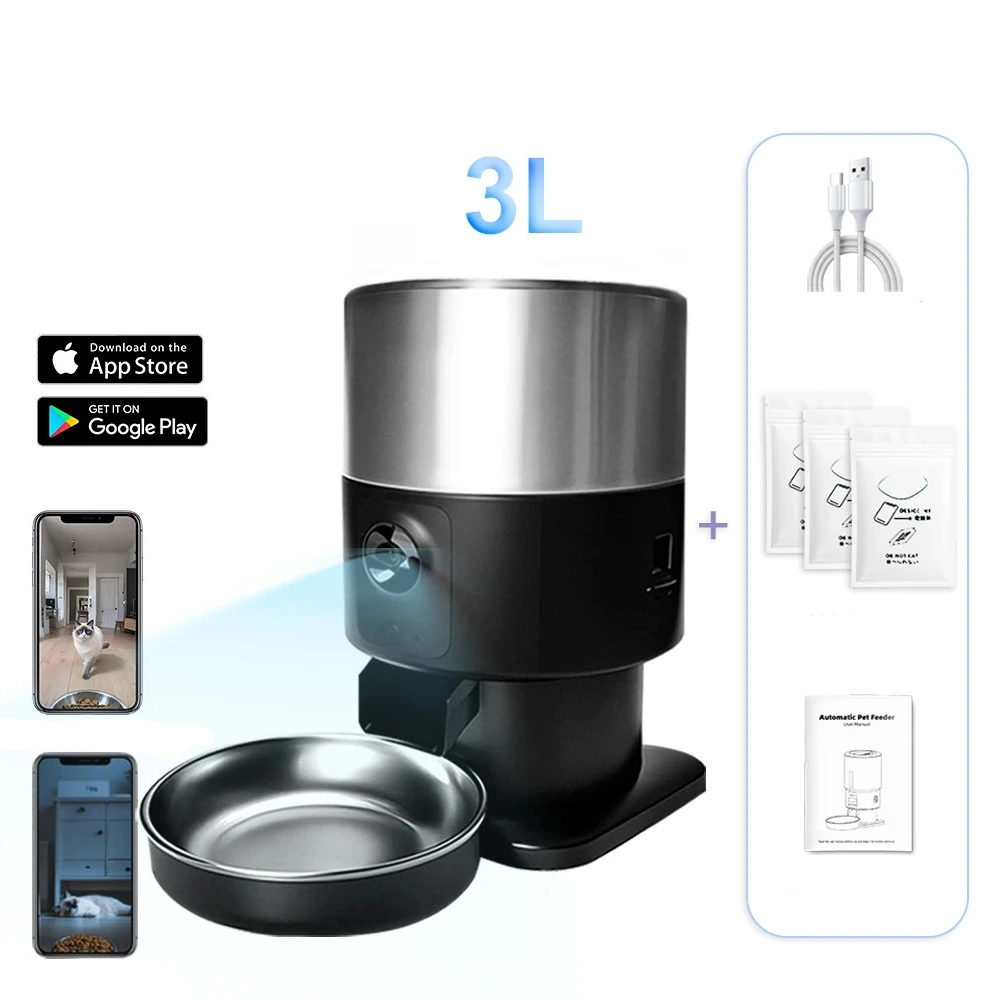 Nourrisseur connecté inox 3L pour chat avec caméra vision nocturne et application mobile