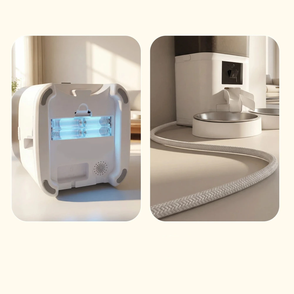 Compartiment batterie UV et câble tressé du distributeur croquette automatique PawHut