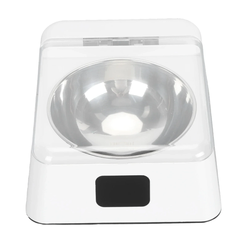 Vue de face gamelle automatique chat couvercle transparent fermé bol inox vide