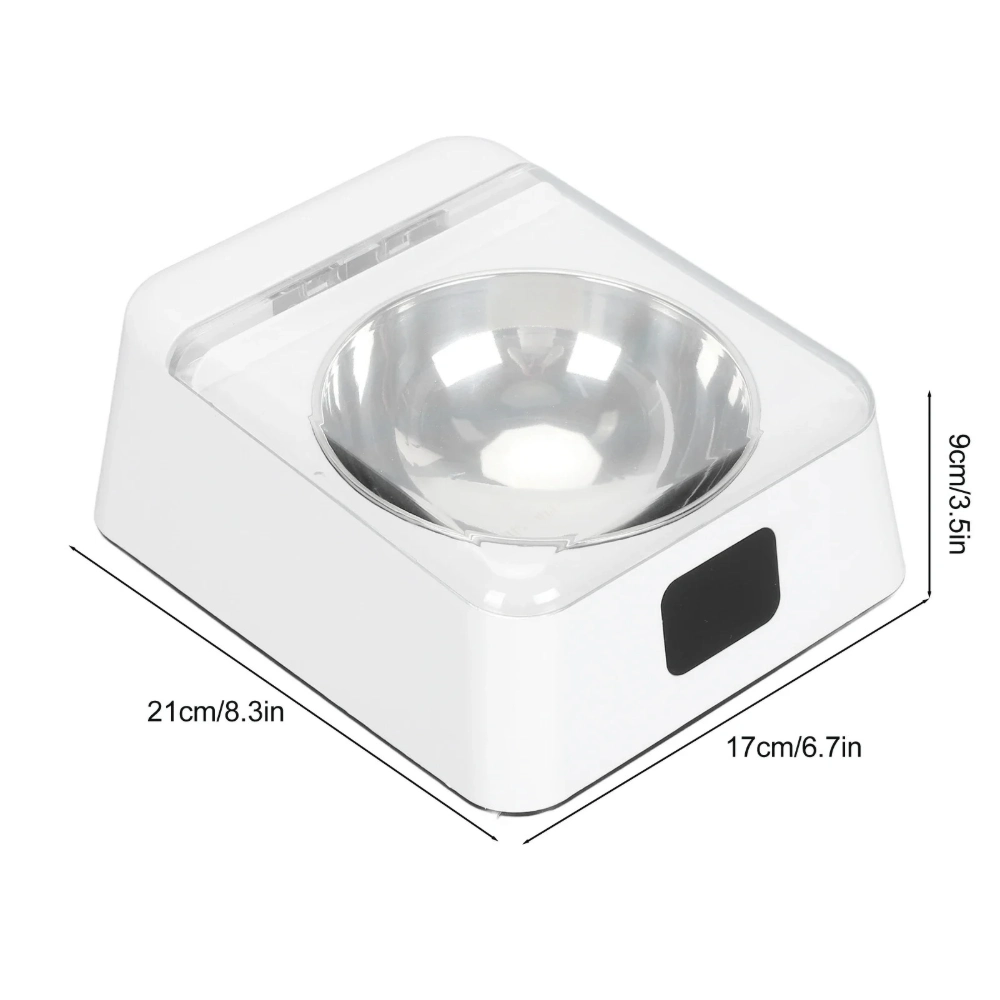 Vue de dessus gamelle chat automatique blanche dimensions 21x17x9 cm bol inox