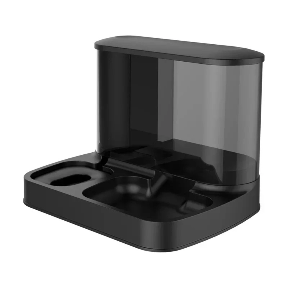 Nourrisseur automatique deux gamelles pour chat en noir, réservoir translucide, base compacte