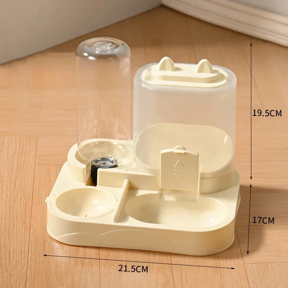 Distributeur chat beige vide dimensions 21,5 x 17 x 19,5 cm vue de profil