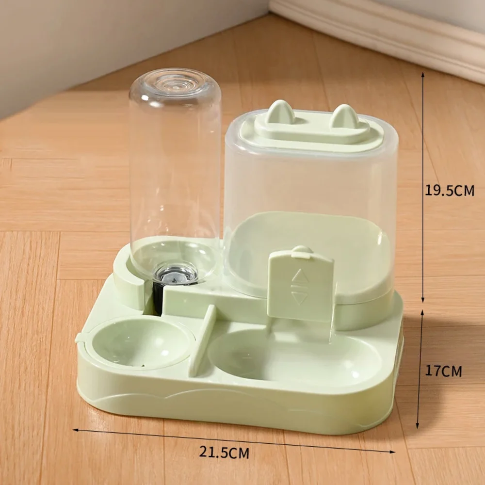 Distributeur automatique chat coloris vert deux gamelles réservoir eau transparent