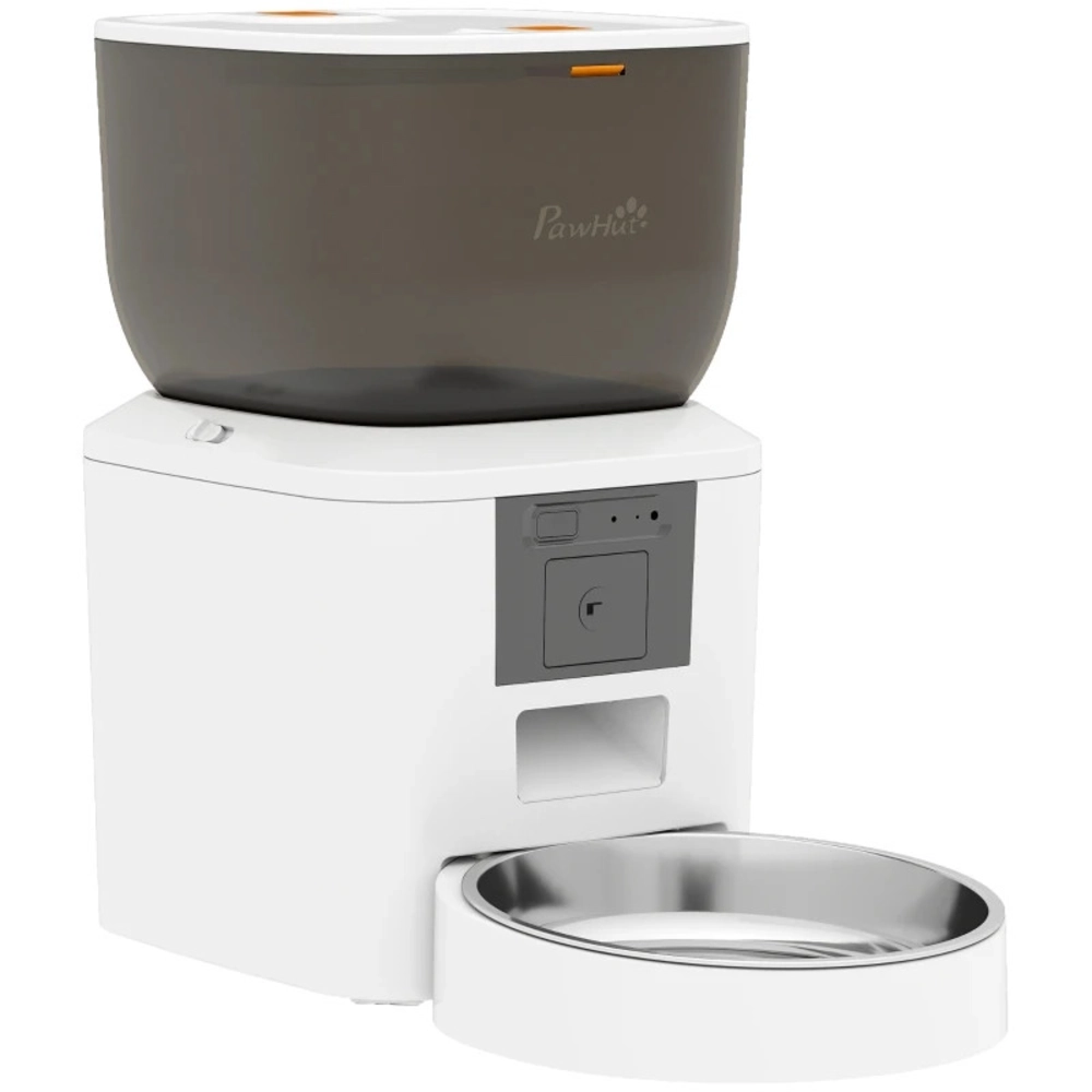 Distributeur croquette automatique PawHut blanc et gris avec gamelle inox amovible pour chat
