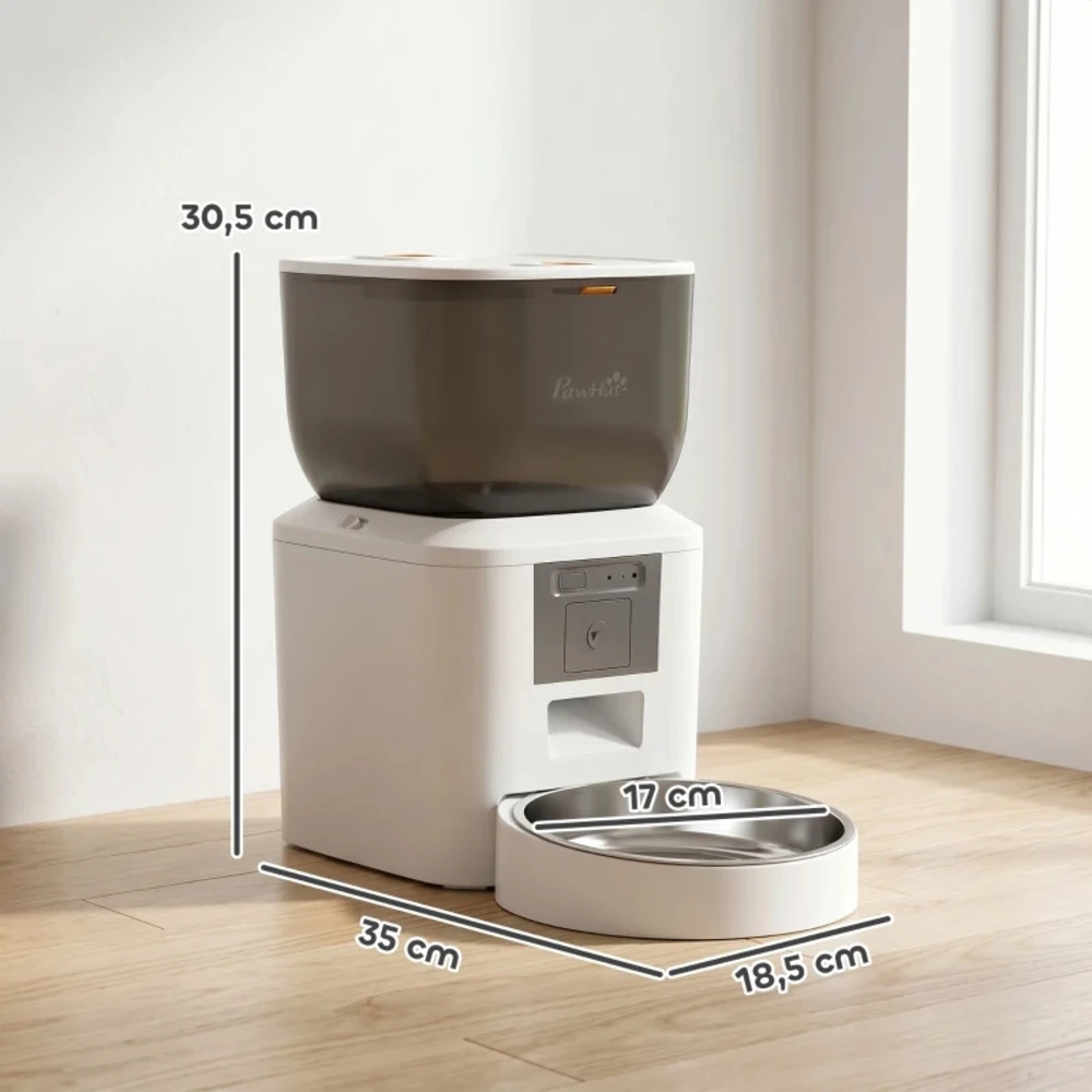 Dimensions du distributeur croquette PawHut connecté, hauteur 30,5 cm, largeur 35 cm