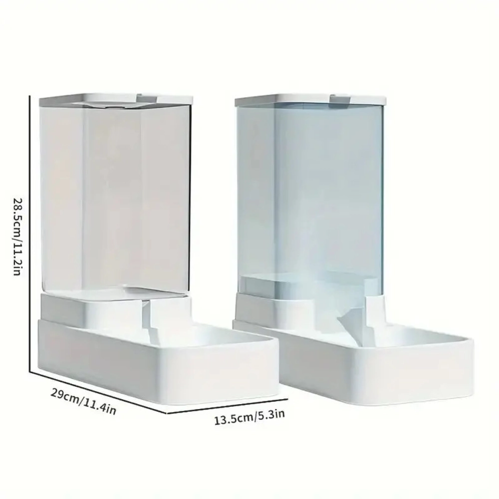 Vue de face des deux distributeurs avec dimensions indiquées 28,5 cm hauteur et 29 cm largeur