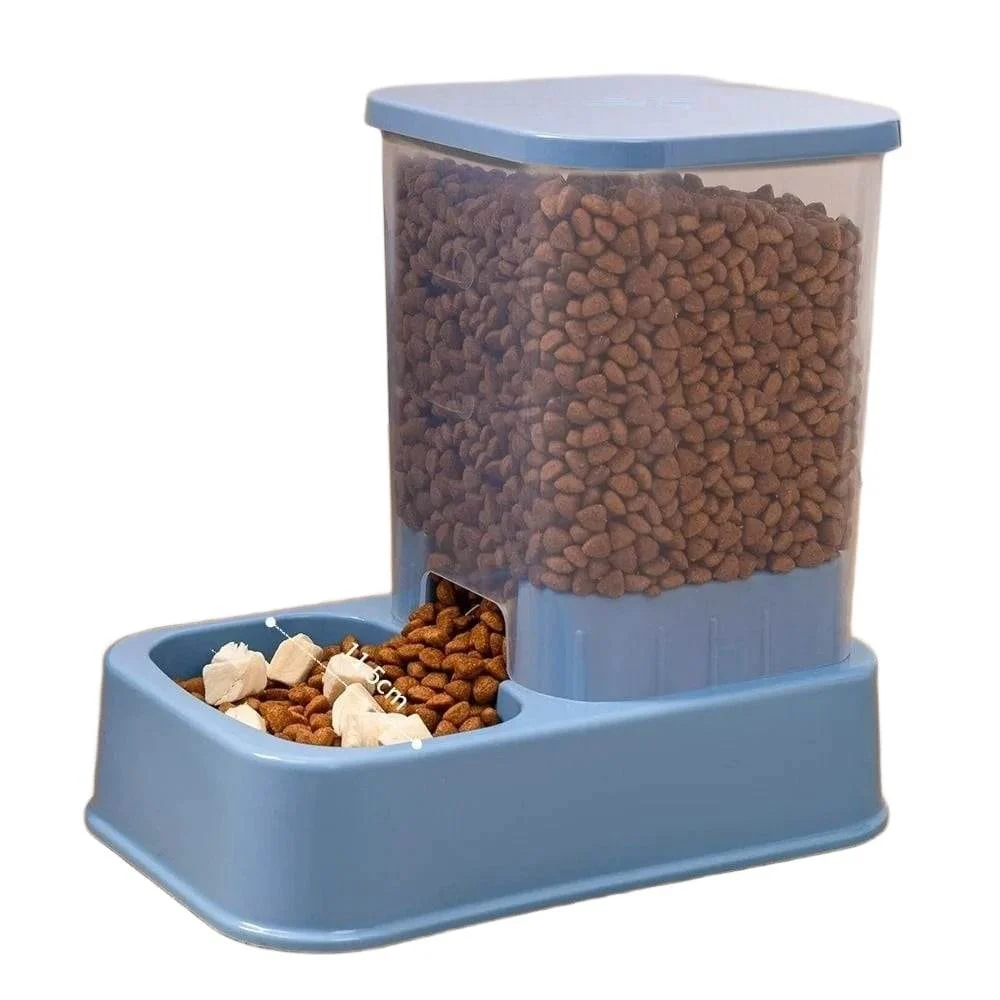 Distributeur croquettes automatique pour chat coloris bleu avec gamelle et réservoir remplis