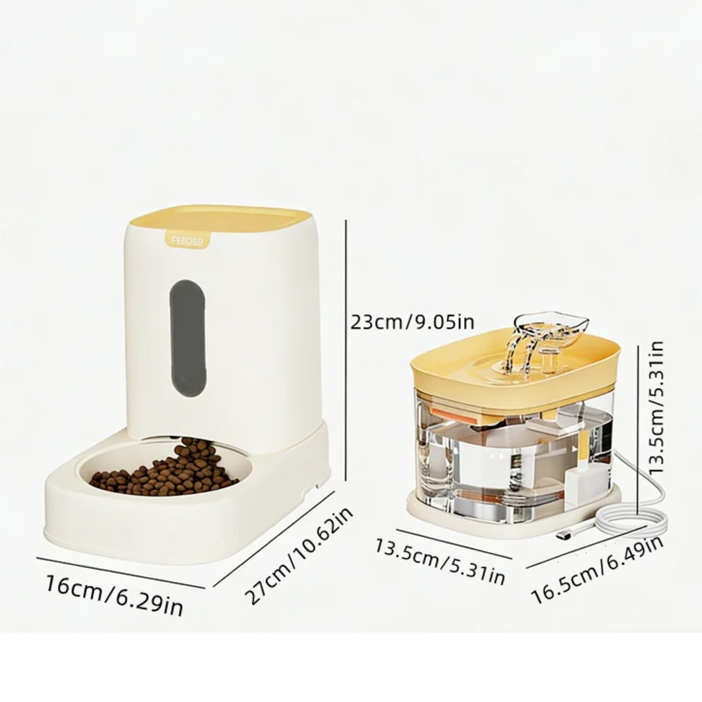 Dimensions du distributeur croquette et de la fontaine eau automatique pour chat en centimètres